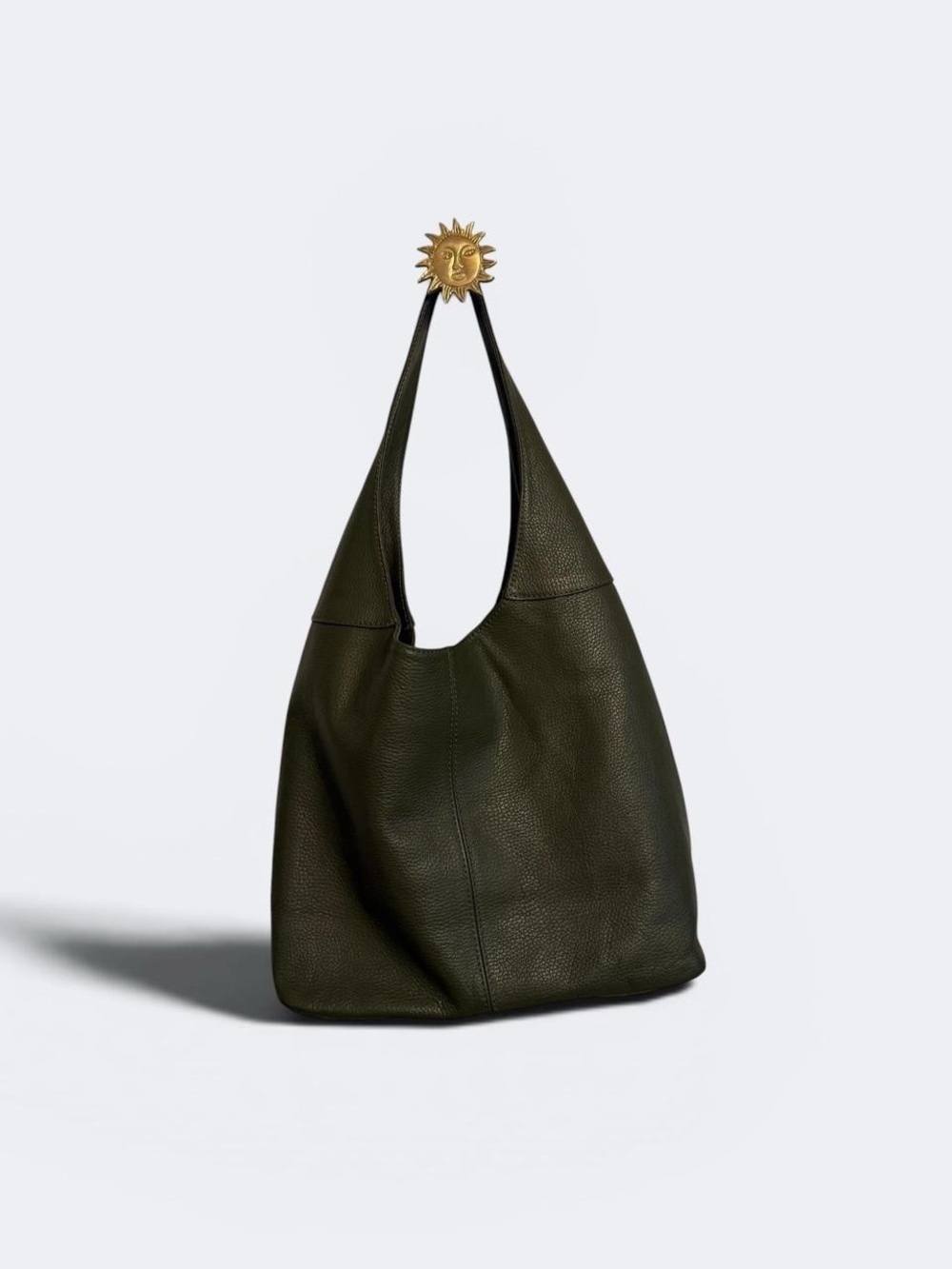 Soft Pebble Leather Shoulder Bag in Deep Olive